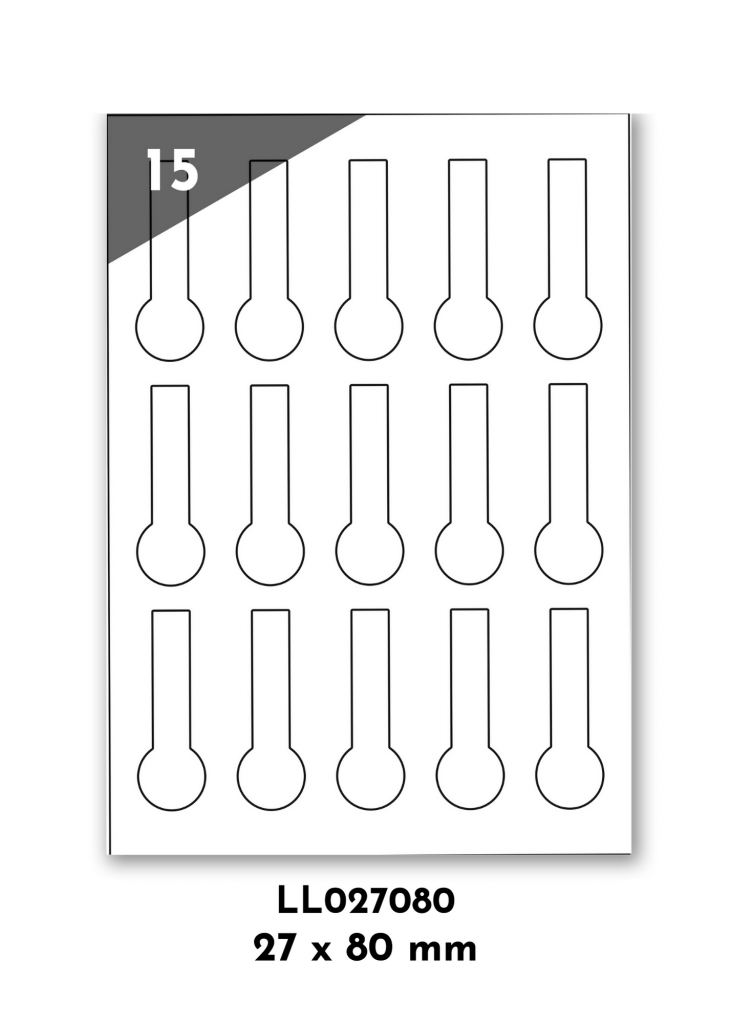 braune Kraftpapier Etiketten für jede Anwendung. Vorlage des A4 Bogen mit 15 braunen Kraftetiketten 27 x 80 mm mit 5 Etiiketten nebeneinander und 3 Etiketten untereinander