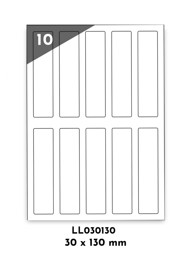 braune Kraftpapier Etiketten für jede Anwendung. Vorlage des A4 Bogen mit 10 braunen Kraftetiketten 30 x 130 mm mit 5 Etiketten nebeneinander und 2 Etiketten untereinander