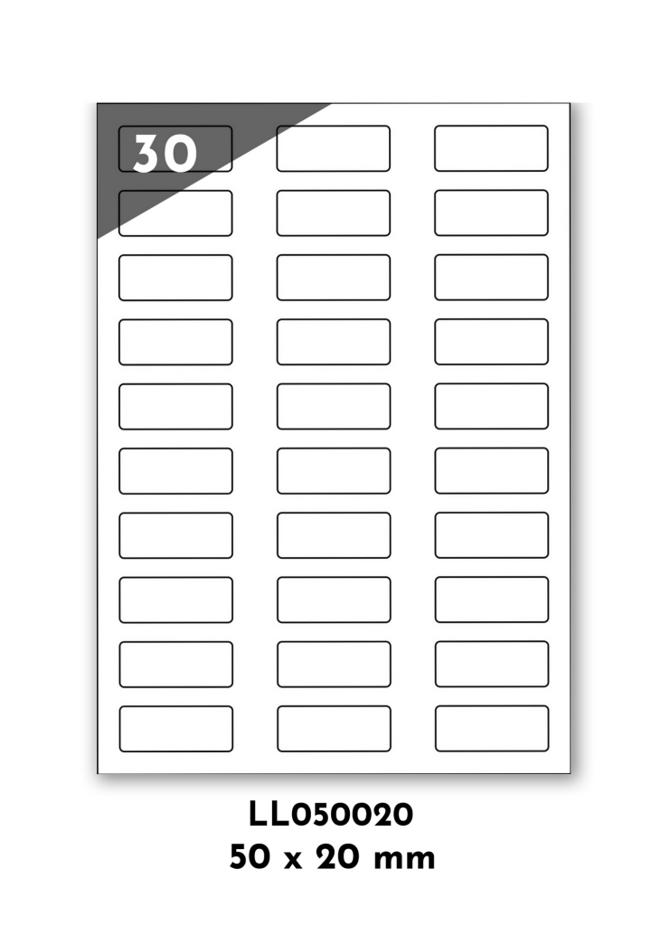 braune Kraftpapier Etiketten für jede Anwendung. Vorlage des A4 Bogen mit 30 braunen Kraftetiketten 50 x 20 mm rechteckig mit 3 Etiketten nebeneinander und 10 Etiketten untereinander