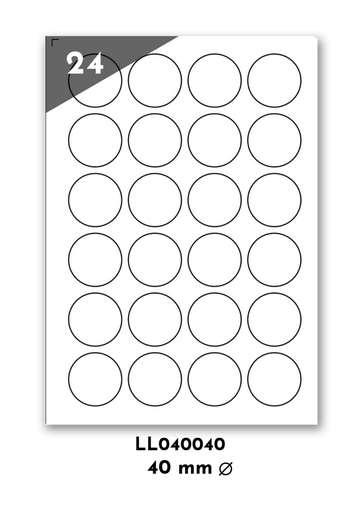 braune Kraftpapier Etiketten für jede Anwendung. Vorlage des A4 Bogen mit 10 braunen Kraftetiketten 40 mm rund  mit 4 Etiketten nebeneinander und 6 Etiketten untereinander