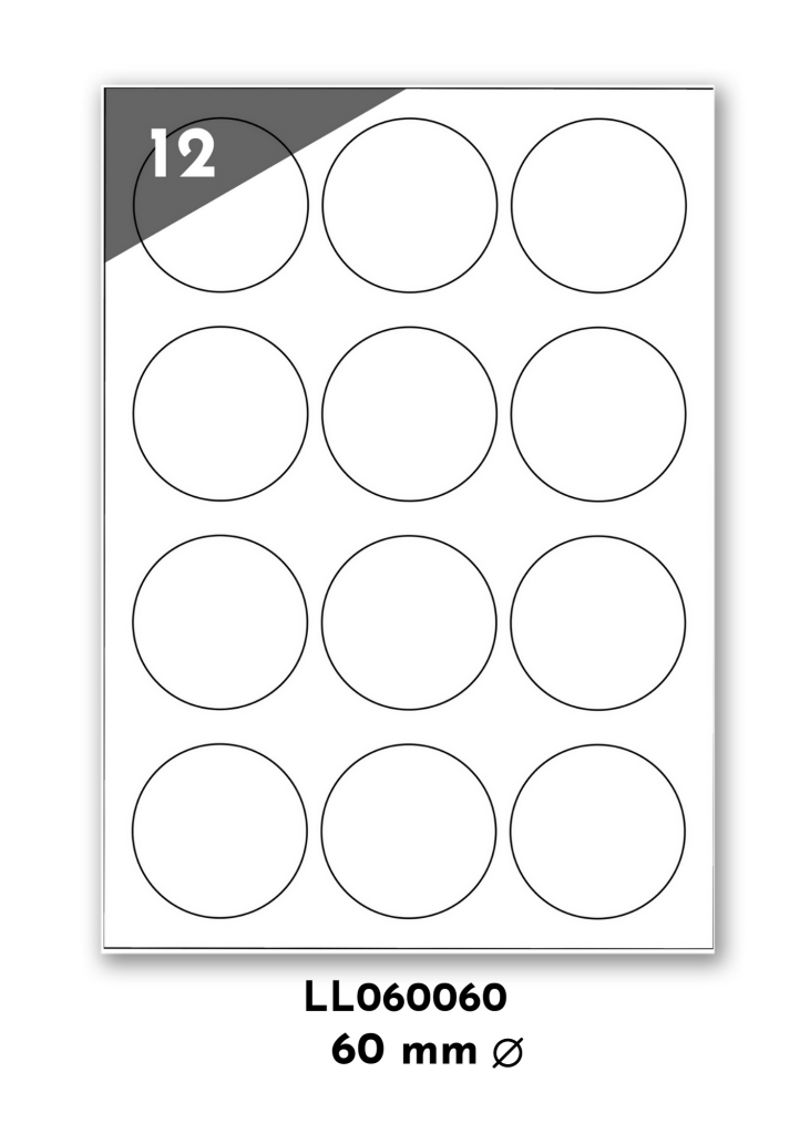braune Kraftpapier Etiketten für jede Anwendung. Vorlage des A4 Bogen mit 12 braunen Kraftetiketten 60 mm rund mit 3 Etiketten nebeneinander und 4 Etiketten untereinander