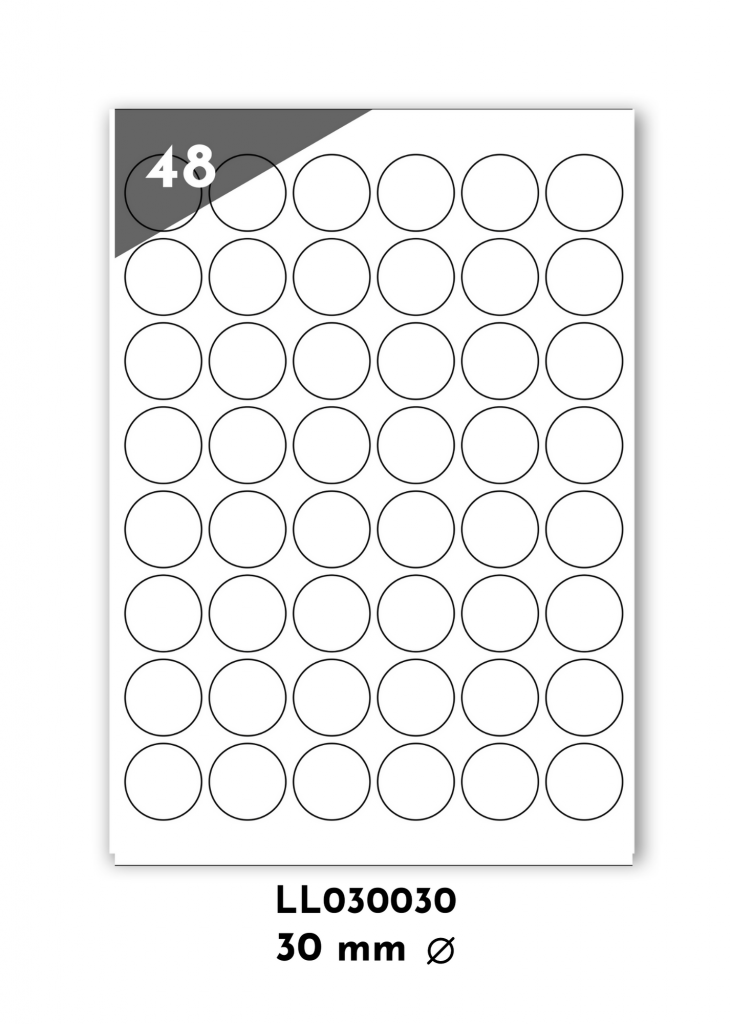braune Kraftpapier Etiketten für jede Anwendung. Vorlage des A4 Bogen mit 48 braunen Kraftetiketten 30 mm rund mit 6Etiiketten nebeneinander und 8 Etiketten untereinander