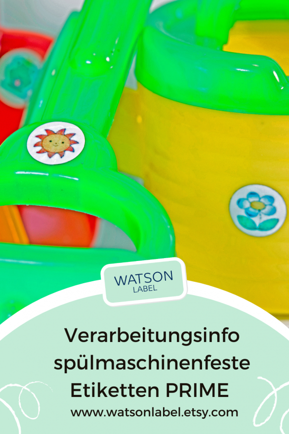 kleine runde spülmaschinenfeste Etiketten mit Symbolen auf Kunststoff-Spielzeug. Ideal auch für Becher und Gegenstände in Kindergarten und Hort