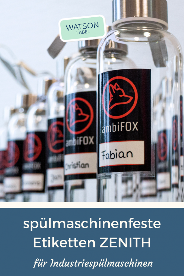 spülmaschinenfeste Namensaufkleber auf Glasflaschen für Industrie-Spülmaschinen