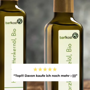 Praxisbeispiele: barf-oel-etiketten-ueberzeugen-durch-wasserfeste-und-oelbestaendige-materialien mit Kundenbewertung: "Top. Davon kaufe ich noch mehr"